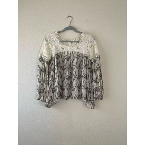 Anthropologie chiffon eyelet lace long sleeve boho blouse size 2 - Picture 1 of 7